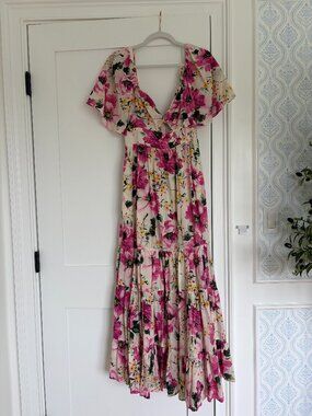 NWT Abercrombie & Fitch Pink Floral Puff Sleeve Maxi Dress